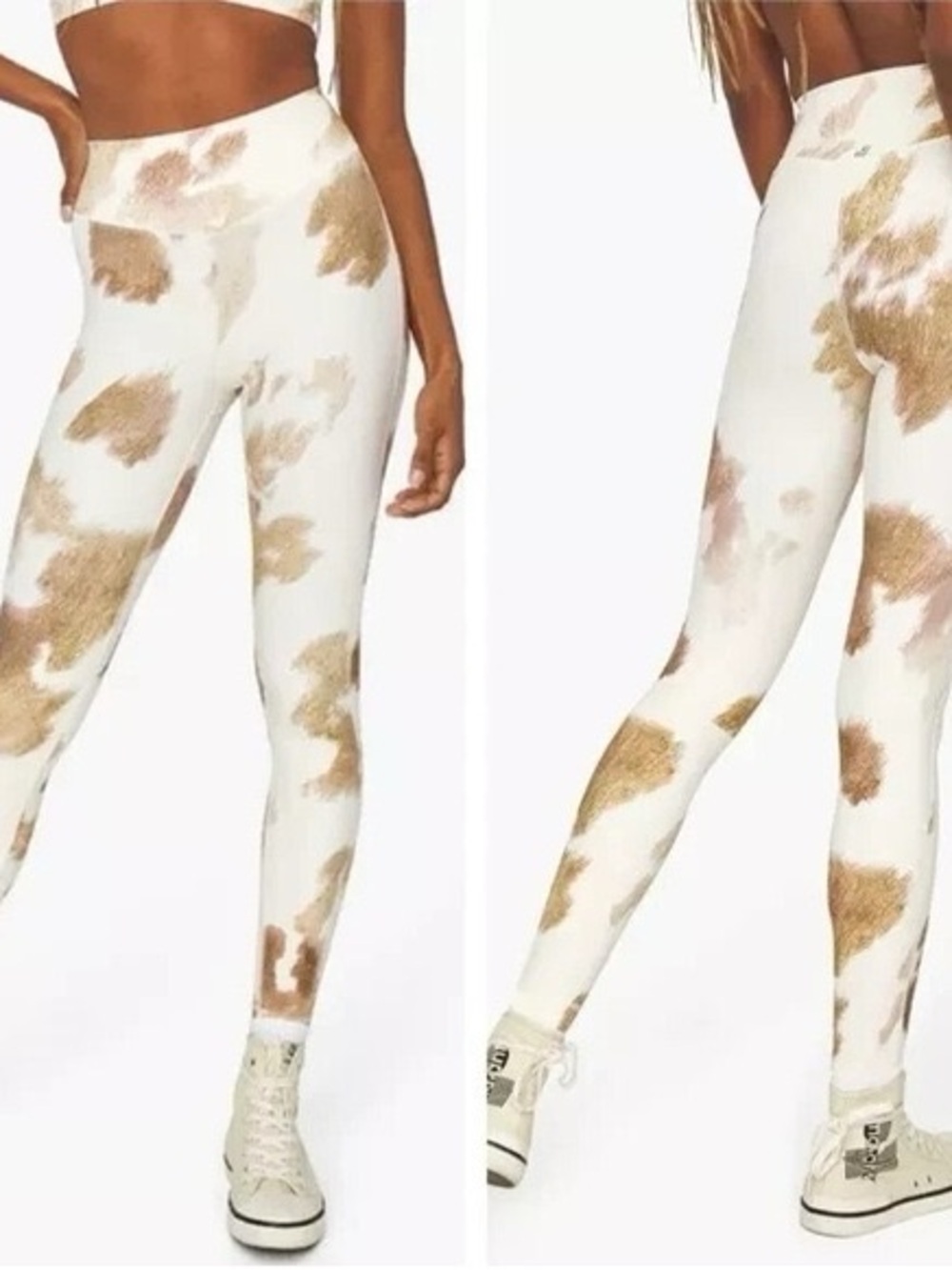 WeWoreWhat Cream V Shape Leggings with Tan Spot Print